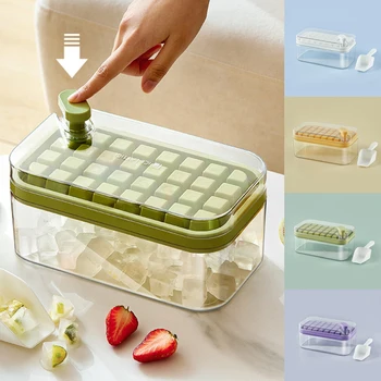 1 комплект пластиковых Кубиков льда, форма для льда, пресс-форма для льда с одной кнопкой, Коробка для льда с крышкой для хранения, Барные кухонные принадлежности