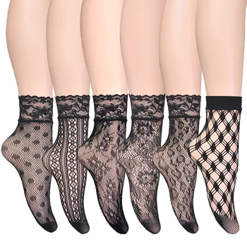 1 пара Летних кружевных носков с цветочным рисунком, эластичные прозрачные короткие носки до щиколоток для платья 