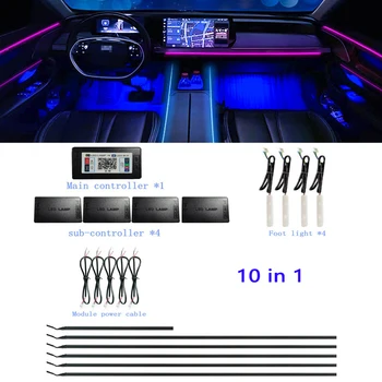 10 в 1 RGB LED Атмосферный автомобильный светильник Symphony Car Ambient Light 64-цветная Акриловая направляющая полоса Управление приложением Внутренняя лампа приборной панели