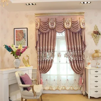 100% Хлопок, европейские роскошные розовые декоративные шторы с вышивкой полного оттенка, напольные шторы для гостиной, спальни, плоского окна