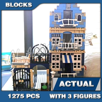 1275 шт., модульный кирпич с видом на улицу, 3-этажный балкон Европейского рынка, 15007 строительных блоков, наборы подарков, Совместимый Детский кирпич