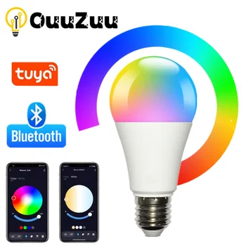 15 Вт Светодиодная E27 RGB Bluetooth Умная лампочка 110 В 220 В Беспроводная Tuya Smart Magic Colors с музыкальным управлением для домашнего бара отеля