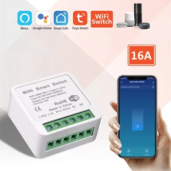16A 2-Полосный Умный Переключатель Tuya Mini Wifi Light Switch Поддержка Smart Life Alexa Alice Google Home Timing Дистанционное Голосовое Групповое Управление