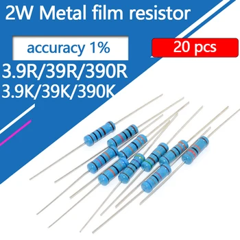 20 штук 2 Вт Металлический Пленочный резистор 3R9 39R 390R 3K9 39K 390K 3,9 39 390 Ом R K Точность 1% 0,1R-10 М