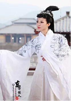 2014 Новый Дизайн, Белая вышивка, костюм Ханфу с длинным Хвостом, драматический костюм, Телевизионная пьеса 