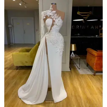 2020 Новое Кружевное свадебное платье на одно плечо Robe De Mariee, Сексуальные Свадебные платья с высоким разрезом и длинным рукавом Robe De Mariee