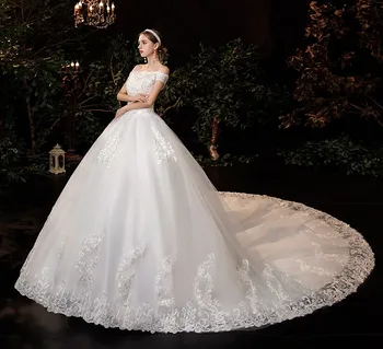 2021 Кружевное бальное платье с вырезом лодочкой, Свадебные платья, Милая Простая иллюзия принцессы, Свадебные платья с аппликацией Casamento