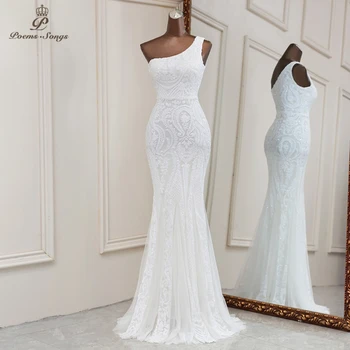 2021Sexy, вечерние платья русалки с белыми блестками, платья на одно плечо для женщин, праздничное платье для вечеринки, вечернее платье для свадьбы
