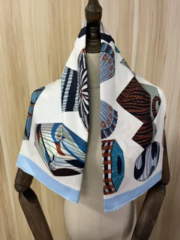 2022 новое поступление, модный бренд, синий 100% шелковый шарф 90*90 см, квадратная шаль, саржевая обертка для женщин, женский хиджаб, бесплатная доставка