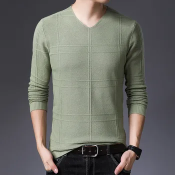 2023 Мужской Тонкий свитер с V-образным вырезом, Весенний Молодежный Тонкий однотонный свитер