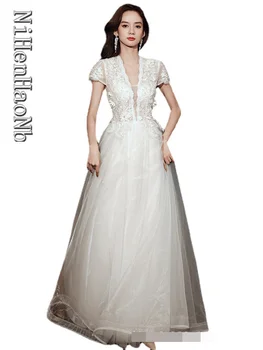 2023 Новое Поступление, Белое Тонкое Свадебное платье с V-образным вырезом, вечерние свадебные платья