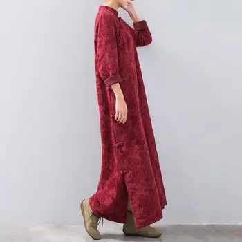 2023 китайское традиционное платье ципао, женское элегантное винтажное однотонное хлопковое платье hanfu из конопли, осенне-зимнее плотное платье a803
