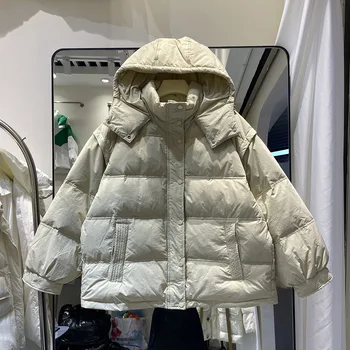 2023 новая зимняя пуховая куртка с капюшоном, утолщенная свободным тонким белым утиным пухом, женское короткое пальто