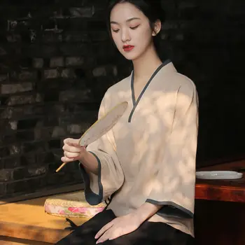 2023 осень-зима, новый китайский традиционный винтажный топ hanfu, женский чайный арт-топ, элегантные винтажные костюмы в стиле тан, блузка-чонсам a636