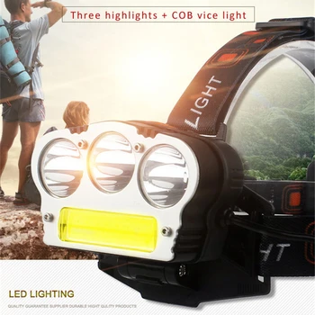 3 * T6 COB светодиодный Налобный фонарь 18650, Аккумулятор USB, Перезаряжаемый, супер яркий Портативный Водонепроницаемый Налобный фонарь для Кемпинга, Рыбалки