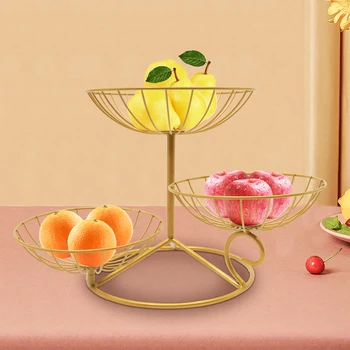 3-уровневая столешница, Держатель для корзины с фруктами и овощами, Декоративная подставка для хранения фруктовых мисок (золото)