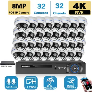 32CH 4K NVR CCTV Камера Безопасности Система 8MP Аудиозапись Металлическая POE IP Купольная Камера Комплект Наружной Домашней Системы Видеонаблюдения Комплект