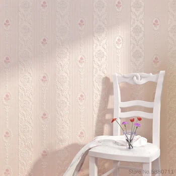 3D несамоклеящиеся теплые розовые обои в вертикальную полоску гостиная спальня Европейский пасторальный цветок нетканые обои TV ba