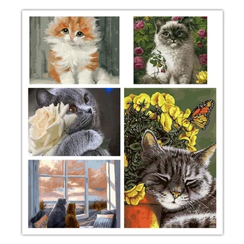 40×50 см Картина с котом по номерам, Раскраска с животными по номерам, рисунок на холсте акриловыми красками, подарок 