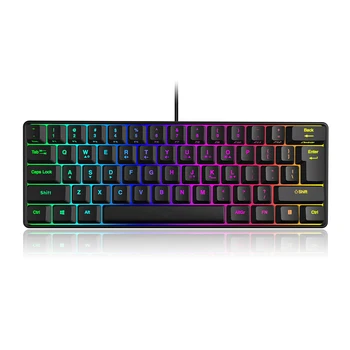 60% Проводная игровая клавиатура, ультракомпактная мини-клавиатура с подсветкой RGB (черная)