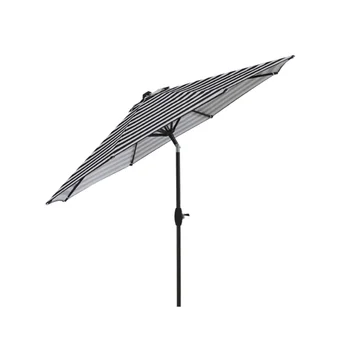 9-футовый уличный зонт для продажи во внутреннем дворике с наклоном и кривошипным подъемником, черная / белая полоса