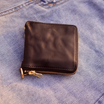 AETOO Винтажный зажим для денег на молнии из воловьей кожи первого слоя, простой старый мужской кошелек для поездок на работу, портативная сумка для хранения
