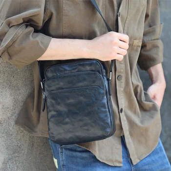 AETOO Мужская сумка через плечо из воловьей кожи растительного дубления с принтом руки на одно плечо, повседневная сумка в стиле ретро, маленький рюкзак c