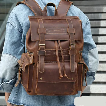 AETOO, европейская и американская кожаная дорожная сумка в стиле ретро, 17-дюймовый деловой компьютерный рюкзак, мужская сумка Crazy Horse из кожи с несколькими карманами