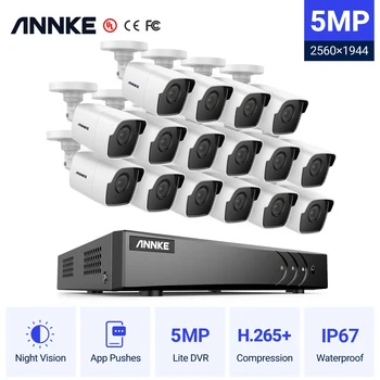 ANNKE 16CH 5MP Lite HD Система видеонаблюдения 5В1 H.265 + Видеорегистратор С 16X5-Мегапиксельной Пулевой Наружной Водонепроницаемой Камерой Видеонаблюдения CCTV Kit