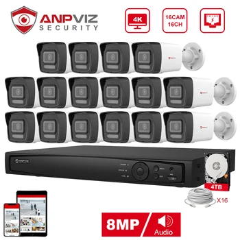 Anpviz 16CH 4K NVR 8MP POE IP Индивидуальная Камера Plug & Play System CCTV Комплект Наружного Видеонаблюдения Удаленный Просмотр H.265 IR 30m