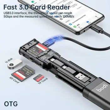 BUDI Многофункциональный Кабель для чтения SD-карт 9 в 1, USB 3,0, Карта для передачи данных, Адаптер 5 Гбит/с, Коробка памяти Type-C, Высокоскоростной Считыватель инструментов Ca O3C1