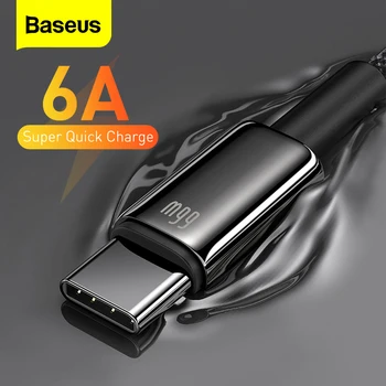 Baseus 6A USB Type C Кабель Для Быстрой зарядки Huawei Mate 40 P40 Samsung 66W 5A SCP FCP USB C Кабель для Быстрой зарядки для Xiaomi