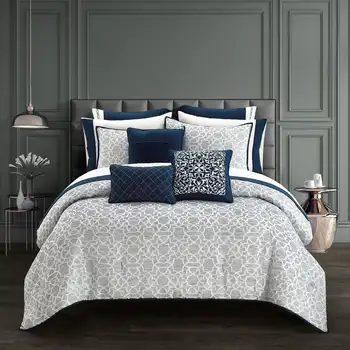 Better Homes & Gardens Темно-синий Букингемский жаккард, предварительно выстиранная кровать из 12 предметов в мешке, двуспальное пуховое одеяло
