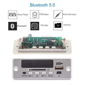 Bluetooth5.0 Плата MP3-Декодера Модуль Беспроводной Автомобильный USB MP3-плеер Слот для TF-карты/USB/FM/Модуль платы дистанционного Декодирования