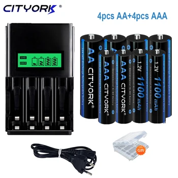 CITYORK 1,2 В AA + AAA аккумуляторные батареи AA 3000 мАч AAA 1100 мАч aa 2A Батарея aaa nimh батарея и ЖК-дисплей 1,2 В AA AAA Зарядное устройство