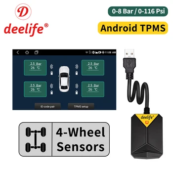 Deelife Android TPMS для автомобильного радио, DVD-плеера, система контроля давления в шинах, внутренний внешний датчик запасного колеса, USB TMPS