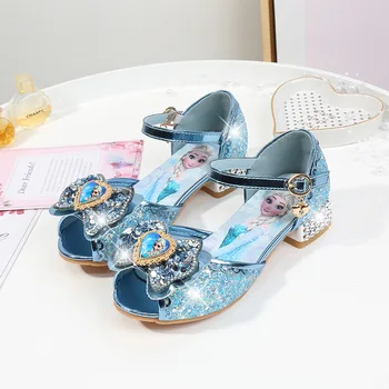 Disney Летняя Новая повседневная обувь для девочек, Босоножки на высоком каблуке, Маленькая девочка, замороженная принцесса Эльза, Детские сандалии с рыбьей головой