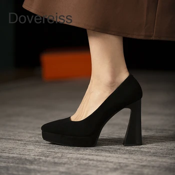 Dovereiss / Новинка 2023 года; Модная женская обувь из натуральной кожи; Водонепроницаемые Летние Туфли-лодочки на платформе с острым носком 10,5 см и блочном Каблуке; Пикантные