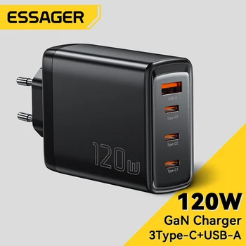 Essager 120 Вт GaN USB Type C Зарядное Устройство Для Ноутбука 100 Вт PD Быстрая Зарядка Для Macbook Air M1 M2 Pro iPhone Samsung 65 Вт Планшетные Устройства Для Телефонов