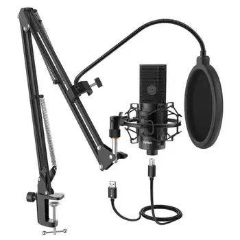 FIFINE USB Конденсаторный ПК-микрофон с регулируемым кронштейном для настольного микрофона и амортизатором для Студийной записи вокала Voice, Vidoe, Audio
