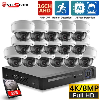 H.265 AHD Домашняя Система видеонаблюдения 4K 16CH DVR Комплект AI Запись Лица С 16 *8-Мегапиксельной камерой HD CCTV Комплект Системы видеонаблюдения