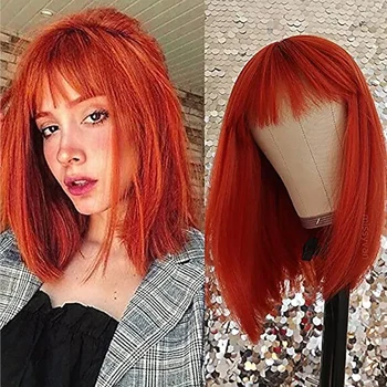 HAIRJOY Женский Короткий Боб Прямой Красно-Оранжевый Черный парик из синтетических волос из термостойкого волокна