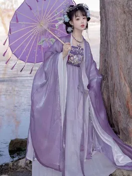 Hanfu Платье Женское древнекитайское традиционное Hanfu на Хэллоуин, костюм Феи для Косплея, Фиолетовое пальто + платье, комплекты из 2 предметов, Большие размеры XL