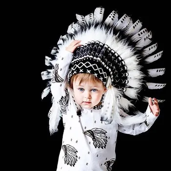 Ins Детская шляпа в Скандинавском стиле, головной убор из перьев в индийском стиле, Детская корона, украшение для Рождественской вечеринки, реквизит для детской фотографии