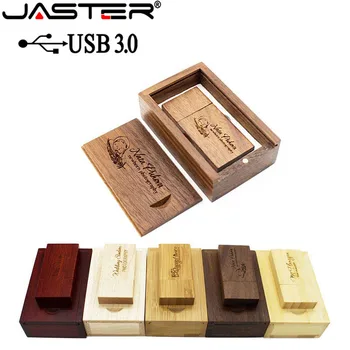 JASTER USB 3,0 Деревянный usb + деревянная КОРОБКА usb флэш-накопитель pendrive 4 ГБ 8 ГБ 16 ГБ 32 ГБ 64 ГБ подарок для свадебной фотографии бесплатный логотип на заказ