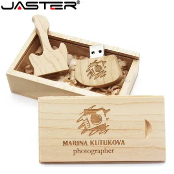 JASTER USB флэш-накопители, 1 шт., бесплатный логотип, хит продаж, Деревянная Большая гитара USB + коробка, реальная емкость USB 2.0, 4 ГБ/8 ГБ/16 ГБ/32 ГБ/64 ГБ