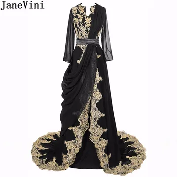 JaneVini Арабское Женское платье для выпускного вечера с длинным рукавом и золотым кружевом, Элегантные Длинные Бордовые Платья Подружек невесты, Кафтан, Вечерние платья в Дубае