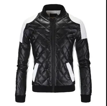 M-5XL, новое модное брендовое мужское мотоциклетное кожаное пальто со стоячим воротником, плюс хлопчатобумажная черно-белая куртка в тон, пальто большого размера