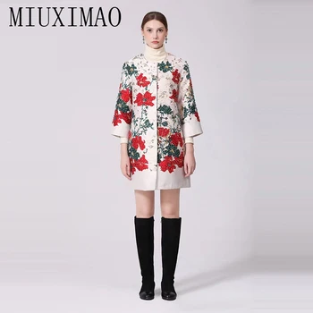 MIUXIMAO 2022 Fashion Desi Осенне-зимнее Элегантное пальто с бриллиантами, пальто с круглым вырезом, Однобортное модное пальто с вышивкой, Женская одежда