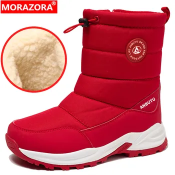 MORAZORA /2023, Размеры 36-45, Новые женские теплые зимние ботинки на молнии, Зимние ботинки из синтетической шерсти Для женщин, Ботильоны на платформе, обувь